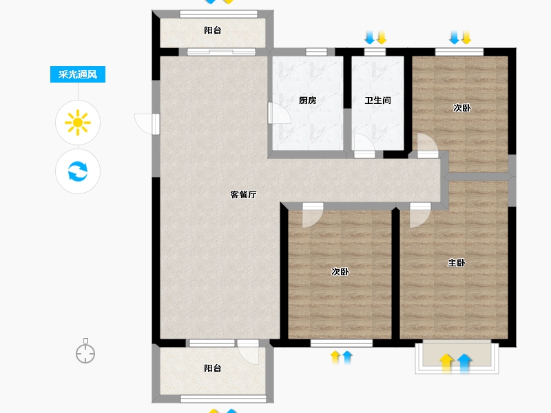 天津-天津市-农垦金水湾花园1号楼,金水湾花园25栋,建面126m²-100.79-户型库-采光通风