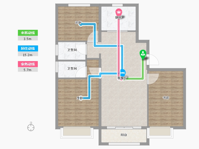 天津-天津市-碧桂园渠阳府22栋建面130m²-104.01-户型库-动静线