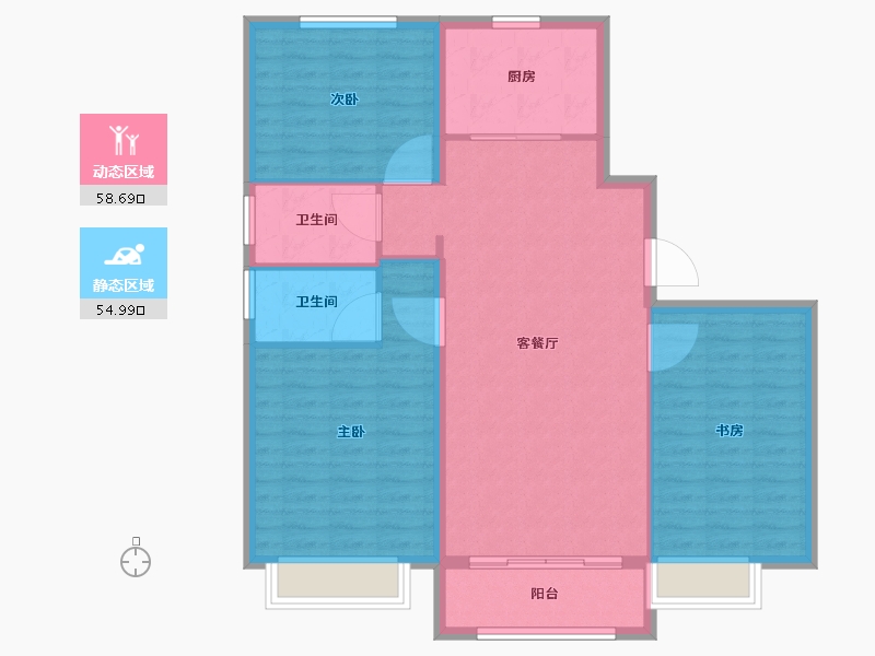 天津-天津市-碧桂园渠阳府22栋建面130m²-104.01-户型库-动静分区