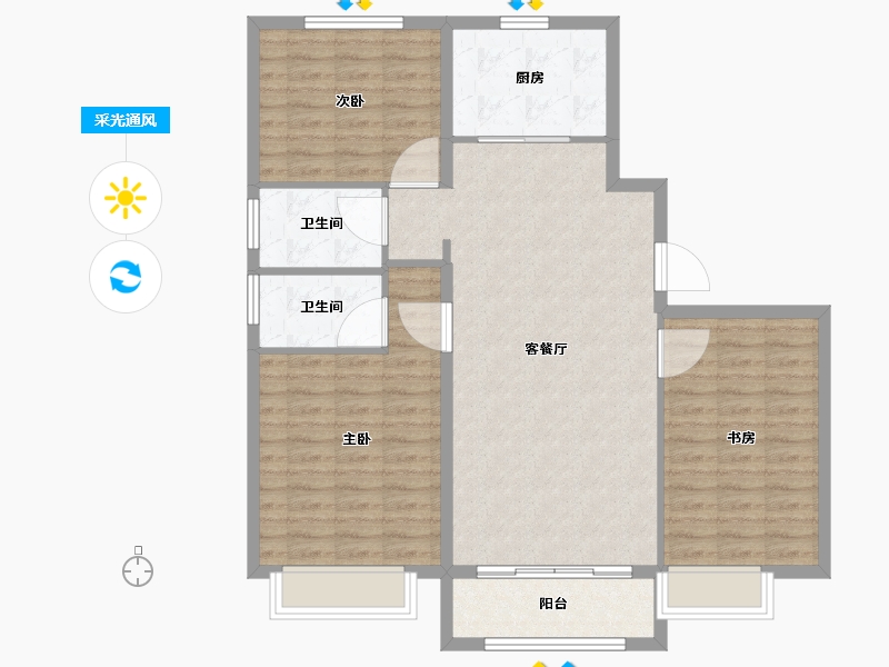 天津-天津市-碧桂园渠阳府22栋建面130m²-104.01-户型库-采光通风