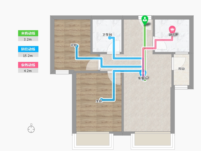 天津-天津市-珠江京津一品9号楼,13号楼,26号楼,30号楼,33号楼,建面67m²-45.64-户型库-动静线