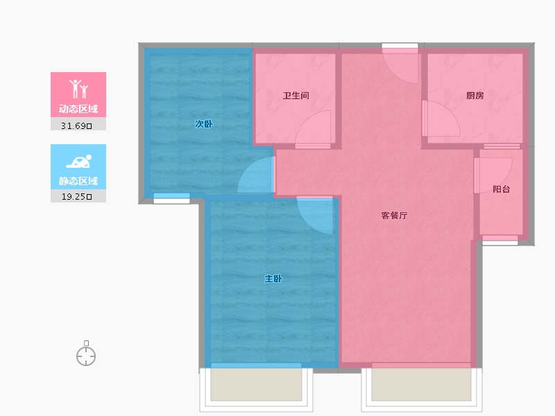 天津-天津市-珠江京津一品9号楼,13号楼,26号楼,30号楼,33号楼,建面67m²-45.64-户型库-动静分区