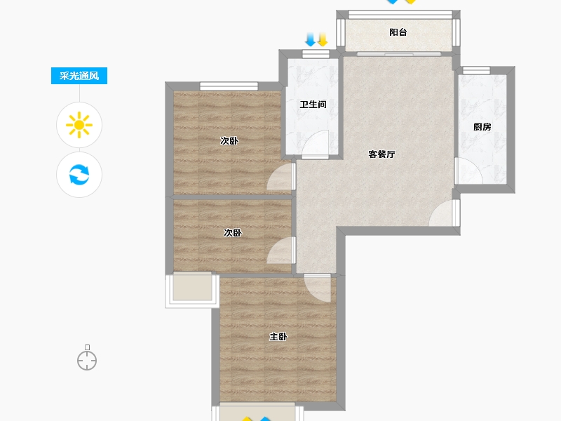 天津-天津市-珠江京津一品9号楼,13号楼,26号楼,30号楼,33号楼,建面89m²-63.32-户型库-采光通风