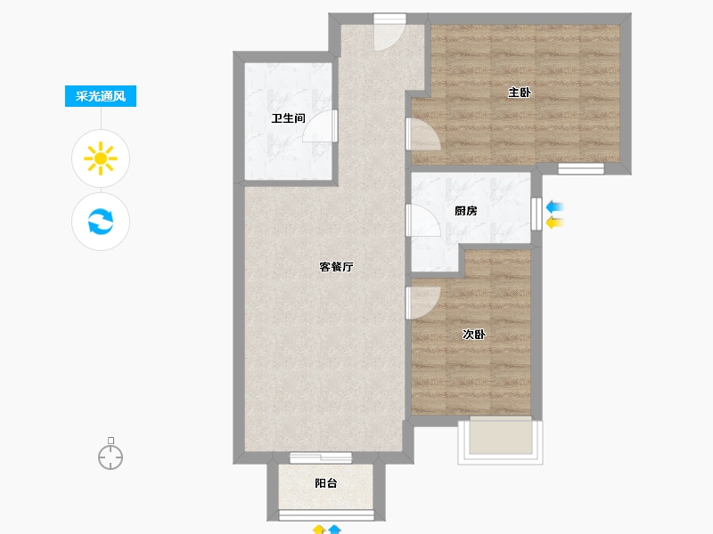 天津-天津市-合生京津新城上京润园10号楼,上京润园15号楼,上京润园20号楼,21号楼建面76m²-60.80-户型库-采光通风