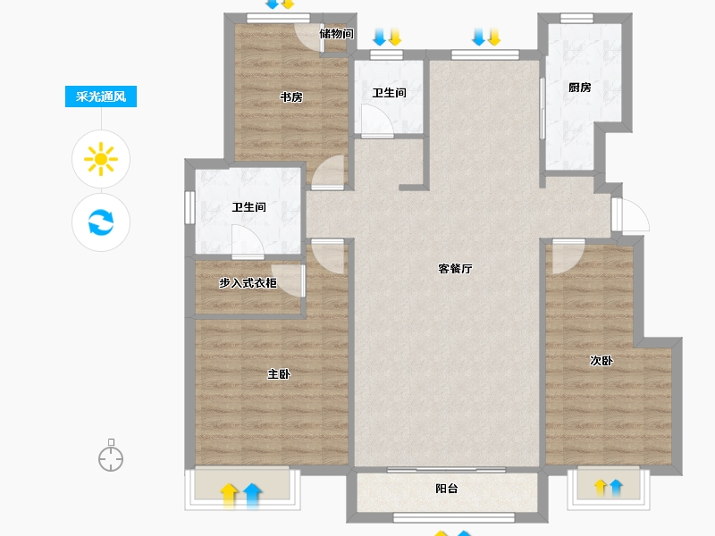 天津-天津市-金地新城大境,艺馨佳苑25号楼,艺馨佳苑26号楼,艺馨佳苑79号楼,艺馨佳苑94号楼-106.37-户型库-采光通风