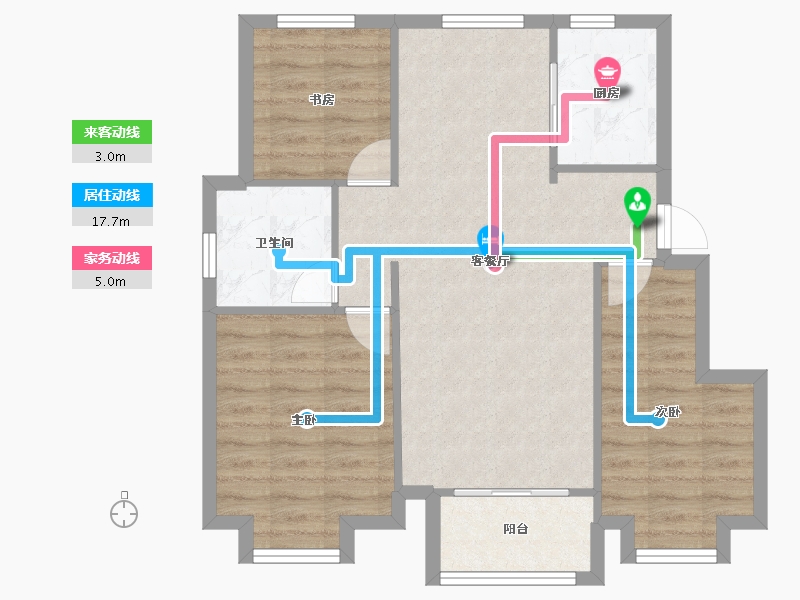 天津-天津市-星河传奇,31号楼,53号楼建面98m²-73.68-户型库-动静线