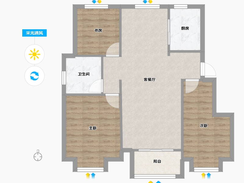 天津-天津市-星河传奇,31号楼,53号楼建面98m²-73.68-户型库-采光通风