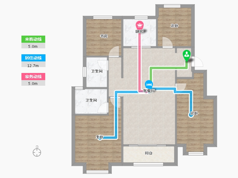 天津-天津市-星河传奇,34号楼,建面124m²-100.45-户型库-动静线