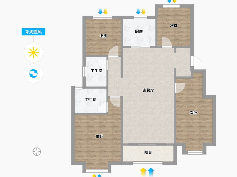 天津-天津市-星河传奇,34号楼,建面124m²-100.45-户型库-采光通风