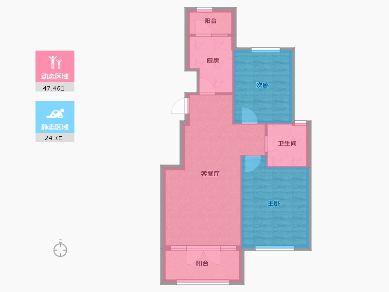 北京-北京市-水墨林溪T户型88m²-64.73-户型库-动静分区