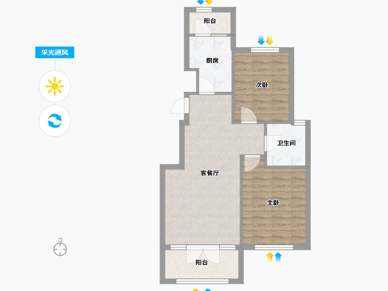 北京-北京市-水墨林溪T户型88m²-64.73-户型库-采光通风