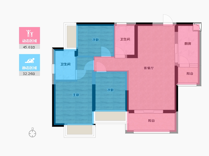 广东省-广州市-星河东悦湾86m²19栋-67.83-户型库-动静分区