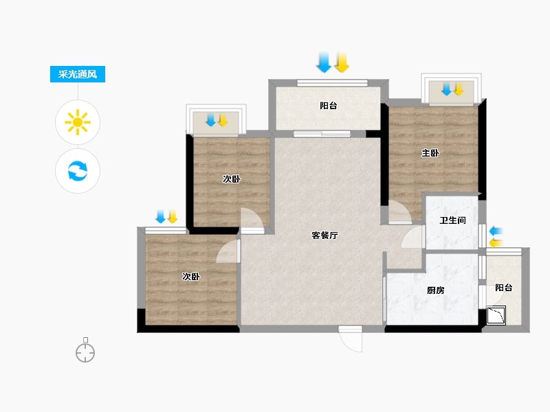 广东省-广州市-天宇广场3栋04户型90m²-71.58-户型库-采光通风