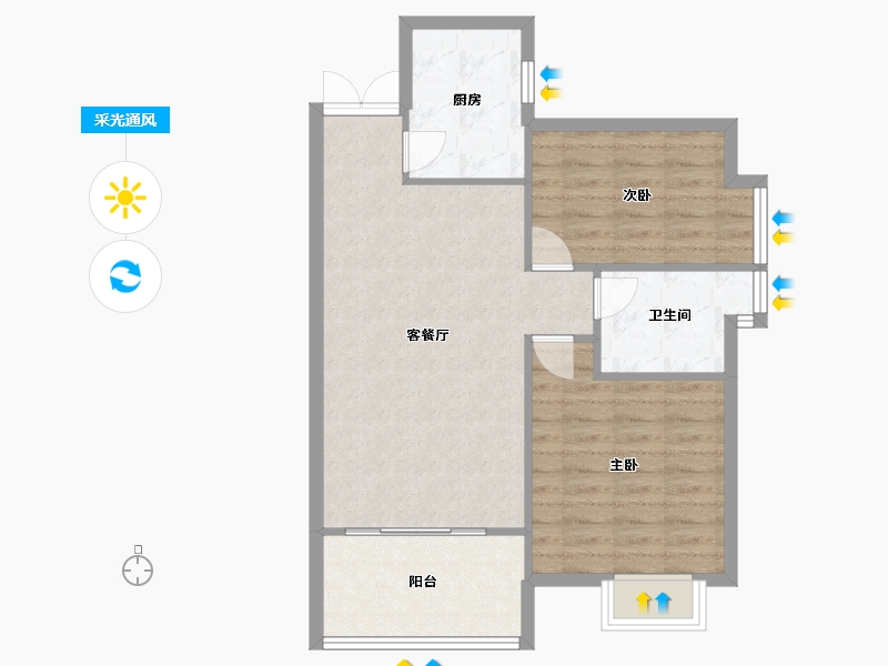 福建省-厦门市-金帝中洲滨海城43号楼91m²-72.79-户型库-采光通风