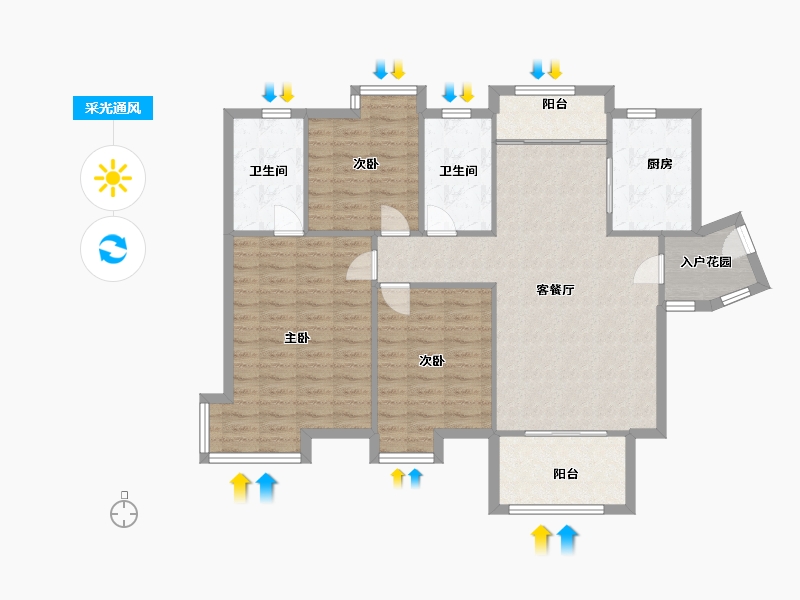 福建省-厦门市-国贸金沙湾6号楼130m²-104.00-户型库-采光通风