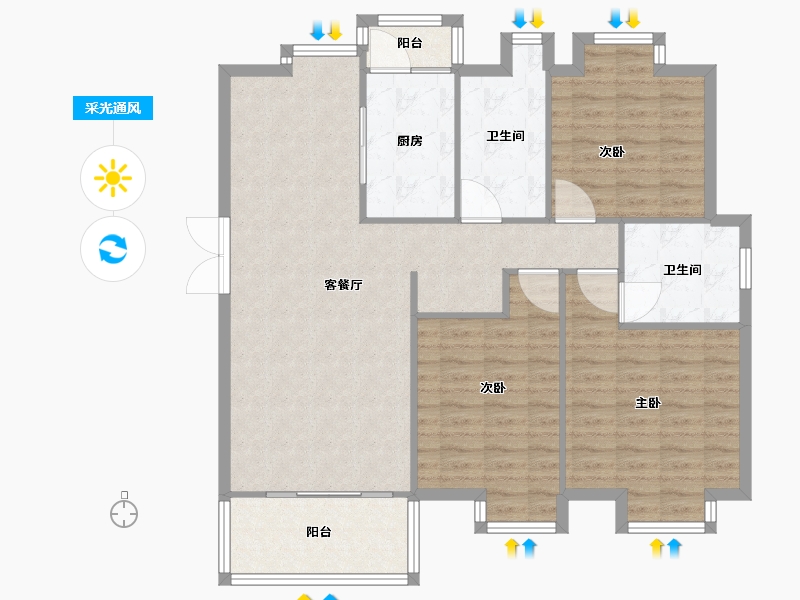 福建省-厦门市-金帝中洲滨海城43号楼135m²-107.99-户型库-采光通风