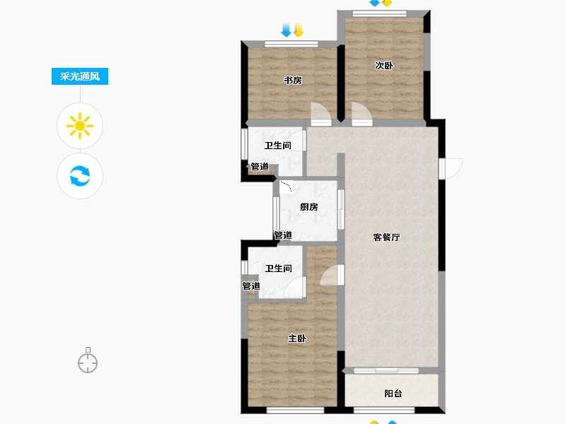 福建省-厦门市-融创大同府2号楼,6号楼105m²-84.00-户型库-采光通风