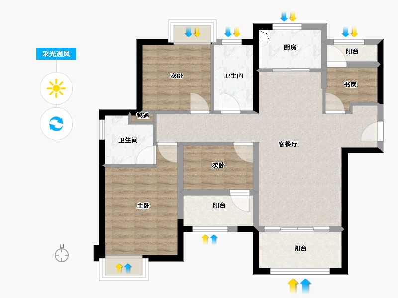 福建省-厦门市-厦门紫云府　109m²-87.20-户型库-采光通风