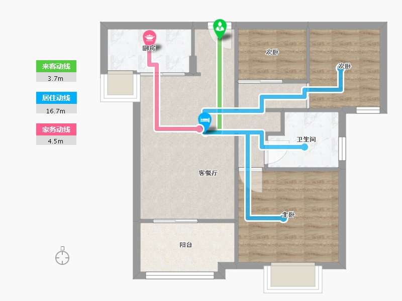 福建省-厦门市-特房樾琴湾　76m²-60.80-户型库-动静线