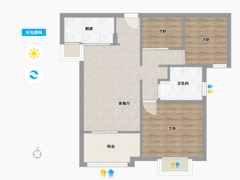 福建省-厦门市-特房樾琴湾　76m²-60.80-户型库-采光通风