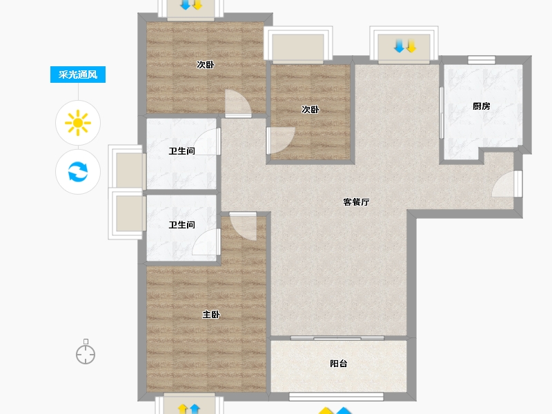 福建省-厦门市-特房樾琴湾　101m²-80.80-户型库-采光通风