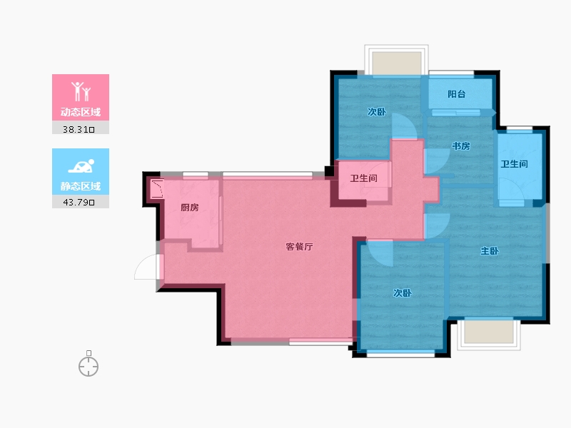 福建省-厦门市-禹洲世茂东岸朗廷　91m²-72.80-户型库-动静分区