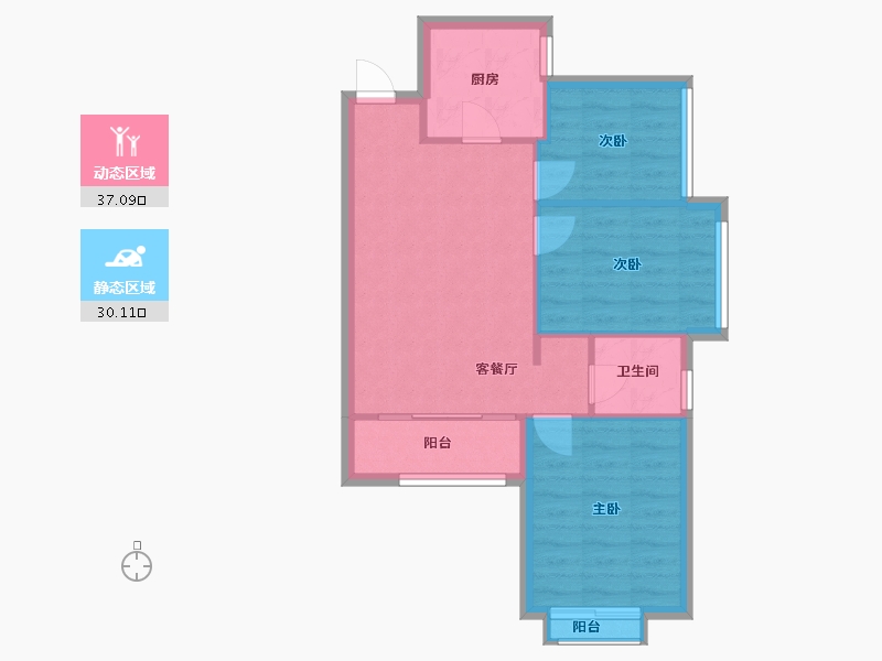 福建省-厦门市-禹洲世茂东岸朗廷　76m²-60.80-户型库-动静分区