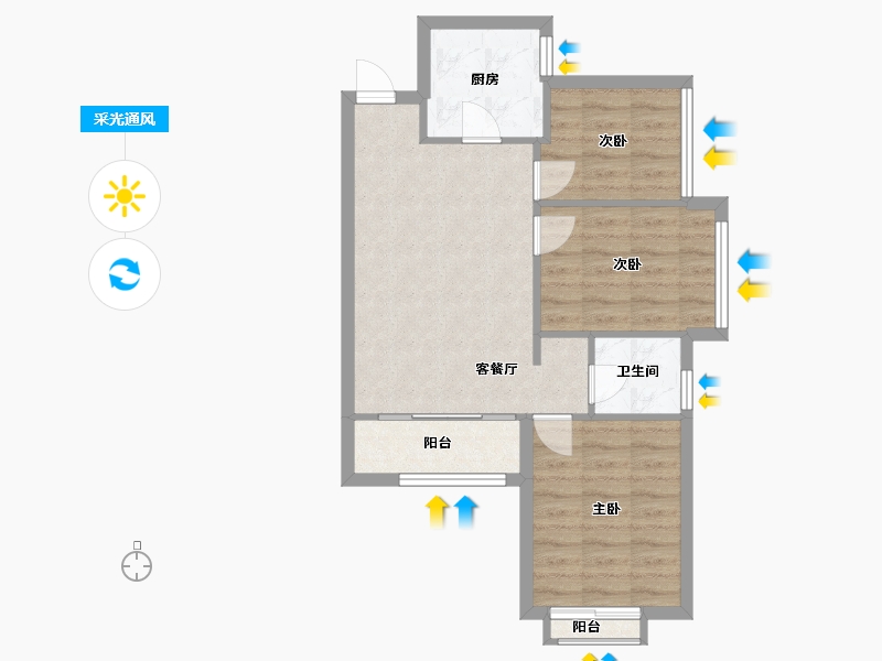 福建省-厦门市-禹洲世茂东岸朗廷　76m²-60.80-户型库-采光通风