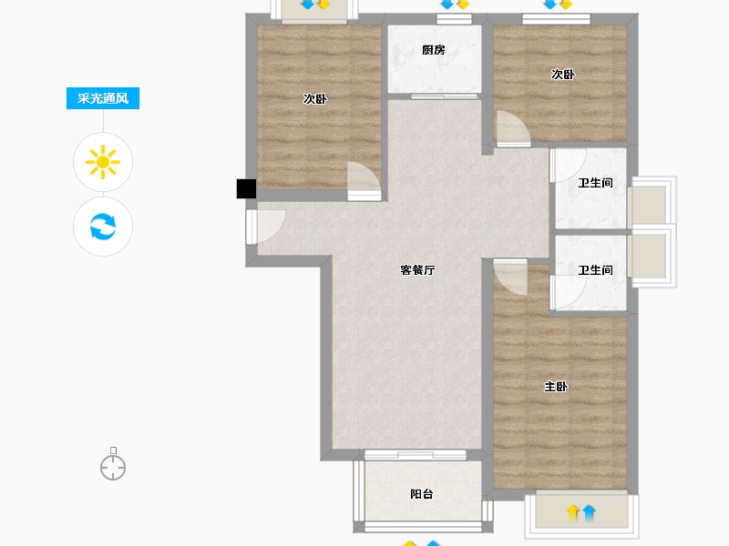 福建省-厦门市-中铁诺德逸都91m²-72.80-户型库-采光通风