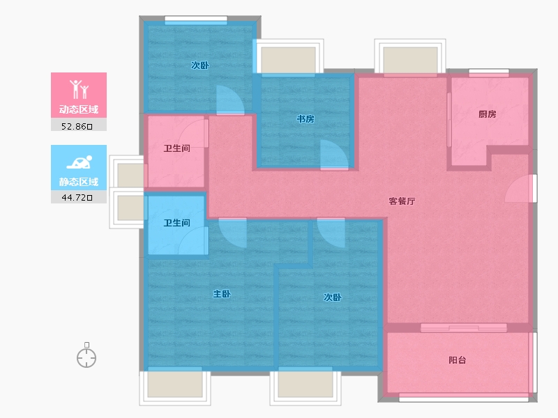 福建省-厦门市-中铁诺德逸都7号楼109m²-87.25-户型库-动静分区