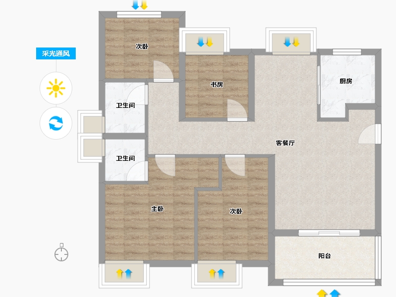 福建省-厦门市-中铁诺德逸都7号楼109m²-87.25-户型库-采光通风