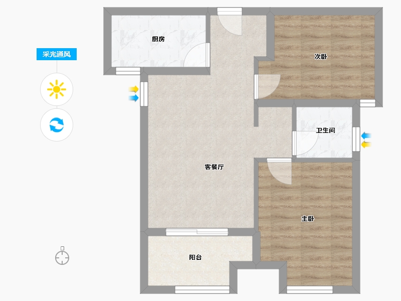 福建省-厦门市-中铁诺德逸都70m²-56.01-户型库-采光通风