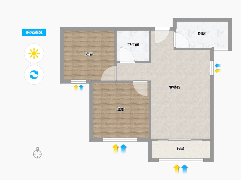 天津-天津市-宝德时代蓝湾1号楼,9号楼建面88m²-70.40-户型库-采光通风