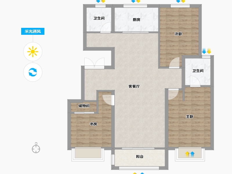 天津-天津市-中交香颂香颂理想花园21号楼,香颂理想花园24号楼,香颂理想花园25号楼,香颂理想花园2-98.40-户型库-采光通风