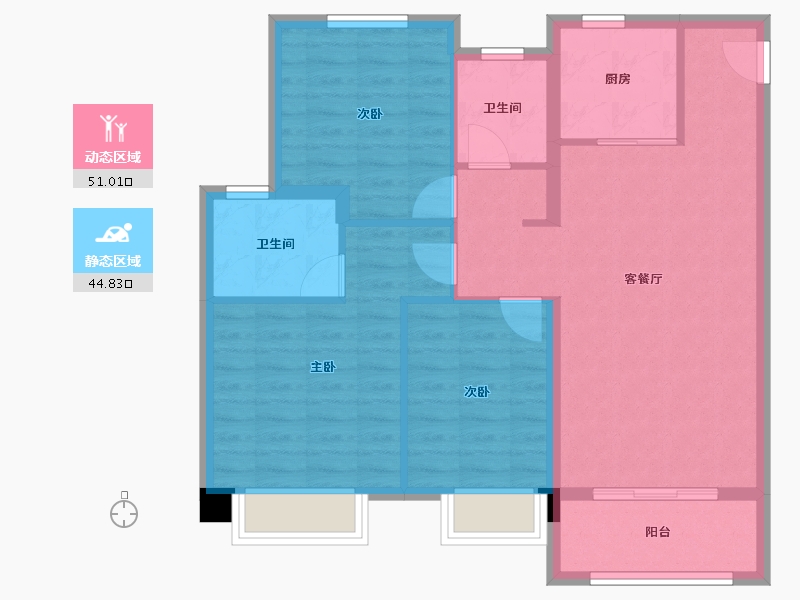 天津-天津市-金辉城中央云著21号楼,24号楼建面108m²-86.39-户型库-动静分区