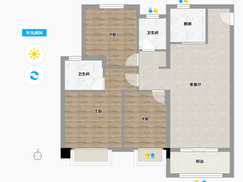 天津-天津市-金辉城中央云著21号楼,24号楼建面108m²-86.39-户型库-采光通风