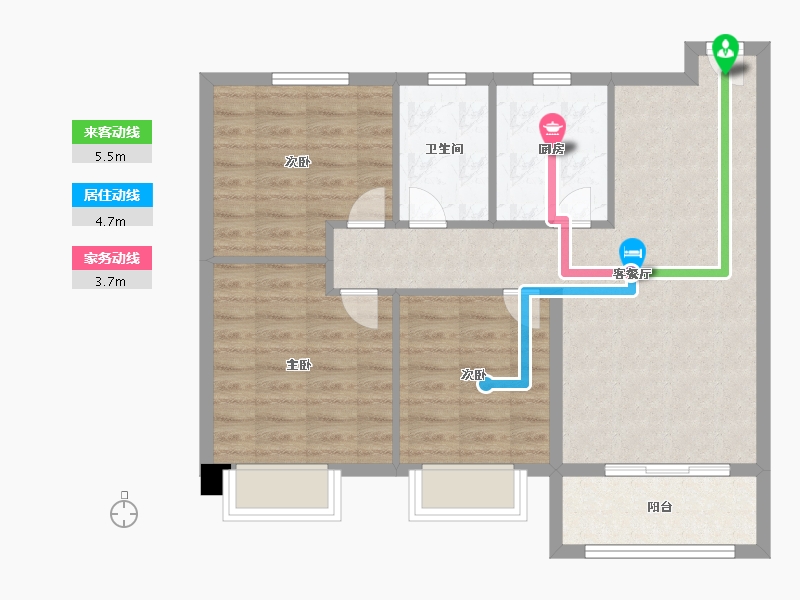 天津-天津市-金辉城中央云著21号楼,24号楼建面95m²-76.00-户型库-动静线