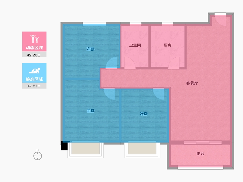 天津-天津市-金辉城中央云著21号楼,24号楼建面95m²-76.00-户型库-动静分区