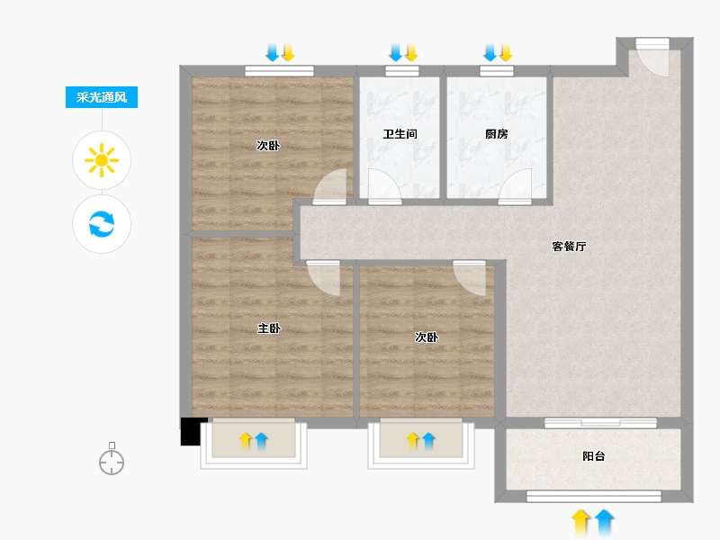 天津-天津市-金辉城中央云著21号楼,24号楼建面95m²-76.00-户型库-采光通风