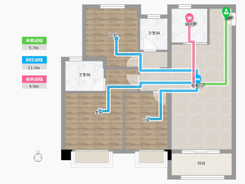 天津-天津市-金辉城中央云著21号楼,24号楼建面108m²-86.39-户型库-动静线