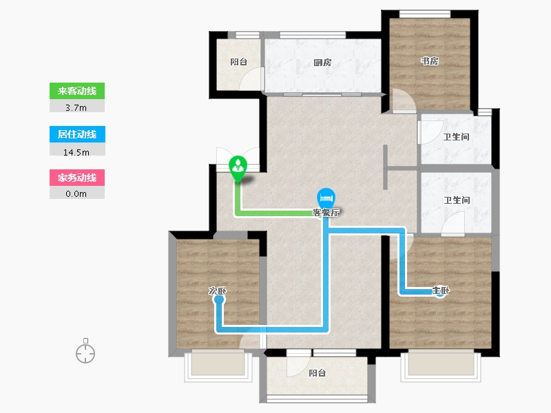 天津-天津市-熙科柏悦山13号楼,15号楼,建面129m²-92.96-户型库-动静线