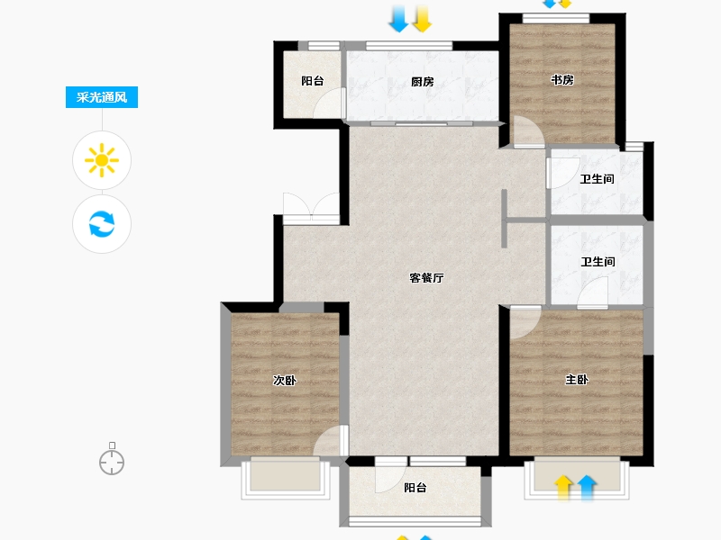 天津-天津市-熙科柏悦山13号楼,15号楼,建面129m²-92.96-户型库-采光通风