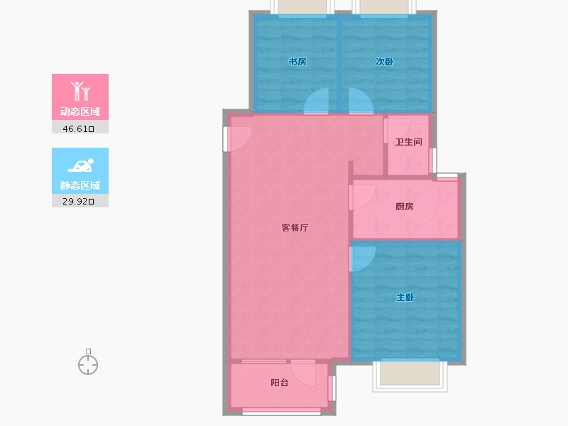 天津-天津市-熙科柏悦山3号楼,8号楼,建面99m²-69.70-户型库-动静分区