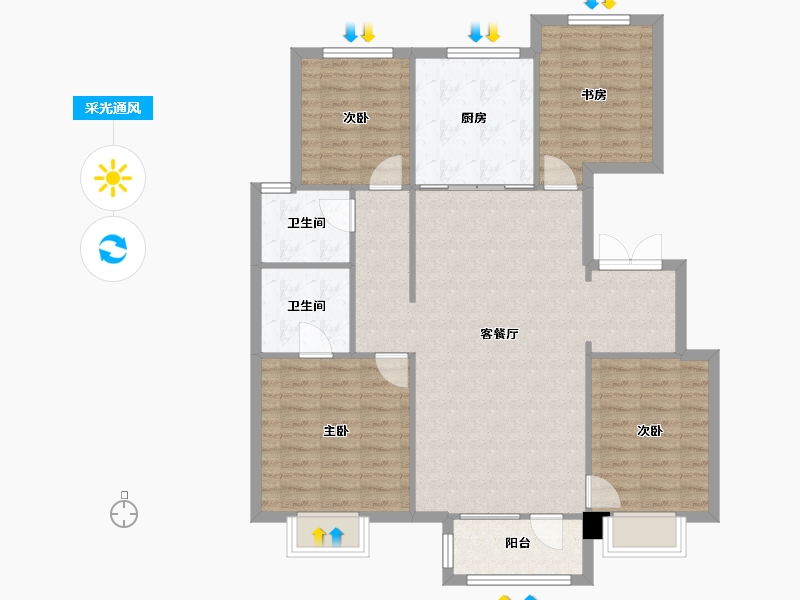 天津-天津市-熙科柏悦山13号楼,15号楼,建面140m²-104.69-户型库-采光通风