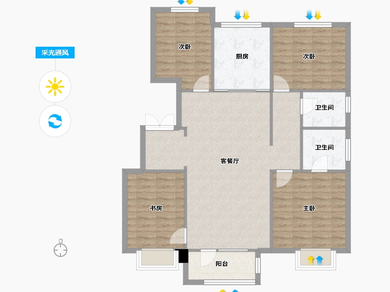 天津-天津市-熙科柏悦山13号楼,15号楼,建面145m²-107.86-户型库-采光通风