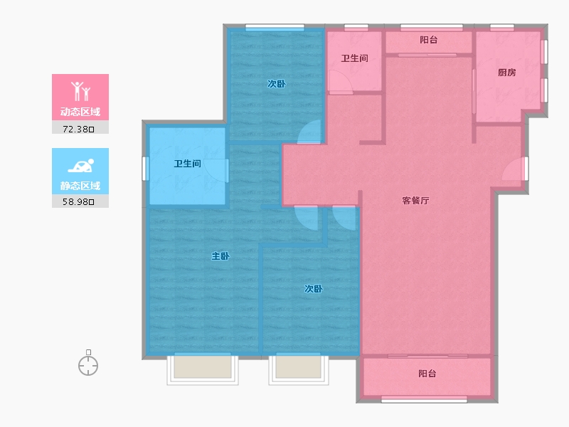 天津-天津市-瞰海轩瞰海轩13号楼,14号楼,15号楼建面98m²-120.92-户型库-动静分区