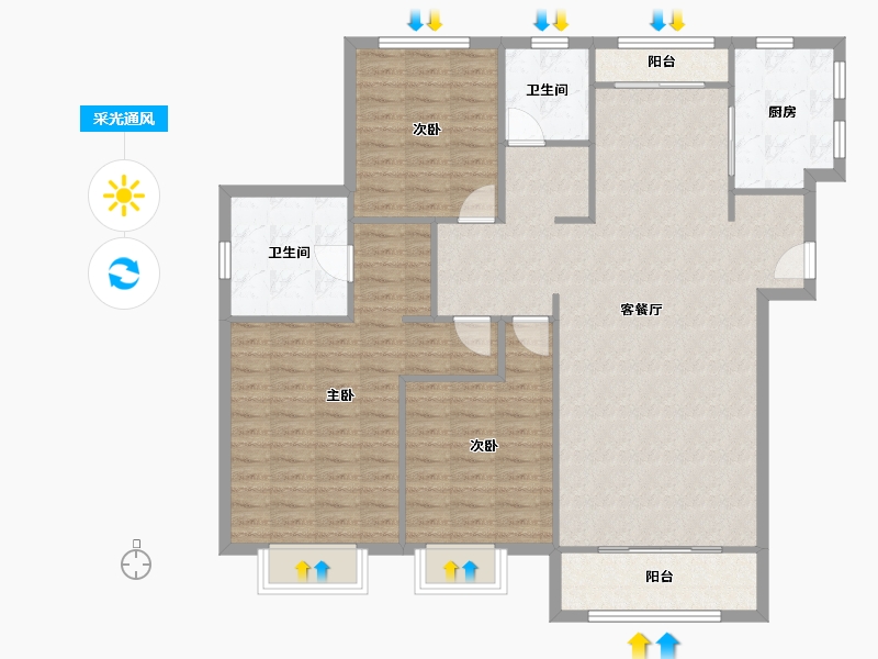 天津-天津市-瞰海轩瞰海轩13号楼,14号楼,15号楼建面98m²-120.92-户型库-采光通风