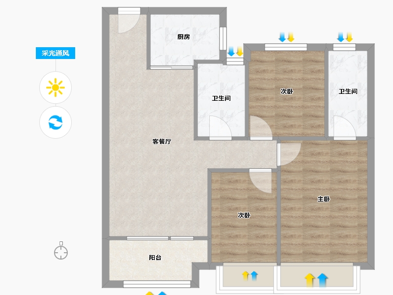 天津-天津市-中骏四季风华11号楼,11号楼,13号楼,14号楼建面97m²-71.16-户型库-采光通风