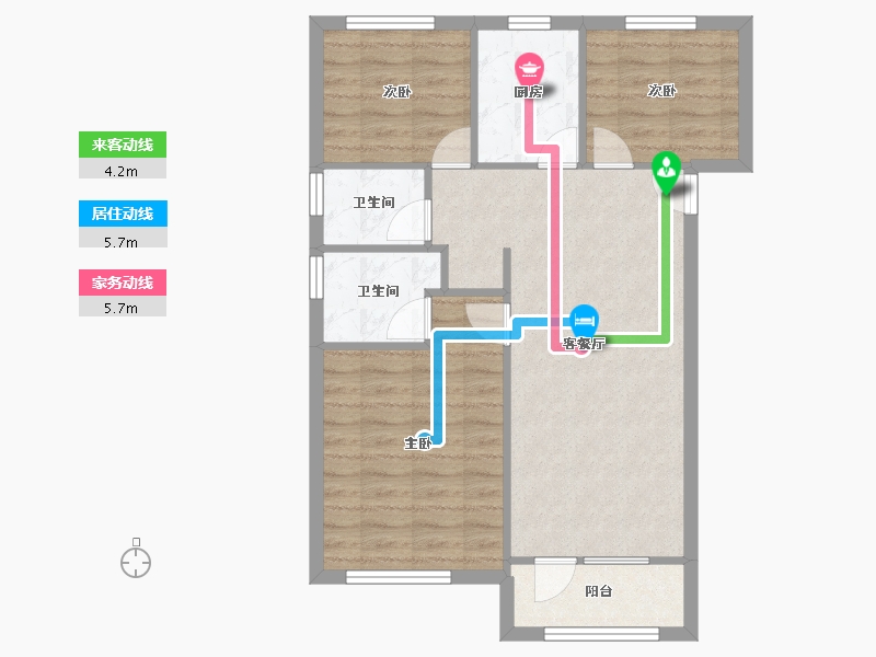 天津-天津市-中骏四季风华9号楼,11号楼,13号楼,14号楼建面102m²-73.44-户型库-动静线