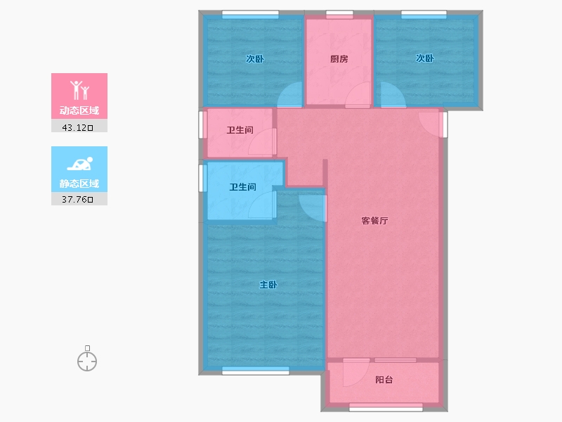 天津-天津市-中骏四季风华9号楼,11号楼,13号楼,14号楼建面102m²-73.44-户型库-动静分区